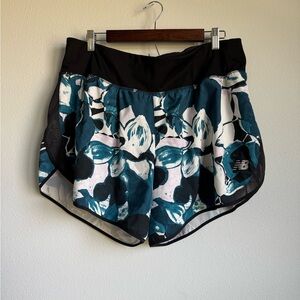 New Balance Women's Athletic Shorts - Black and Blue Floral